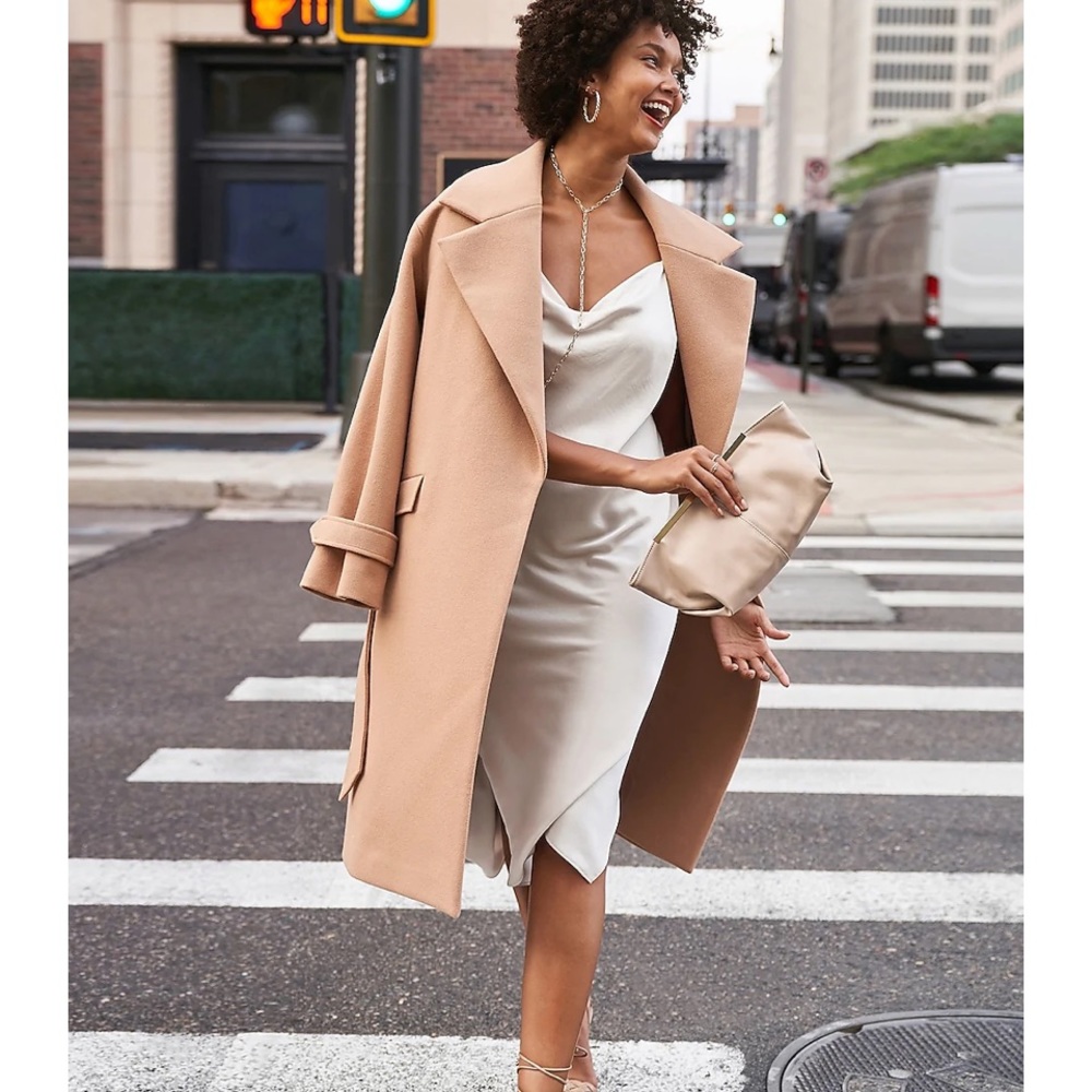 Satin cowl neck midi slip dress in swan